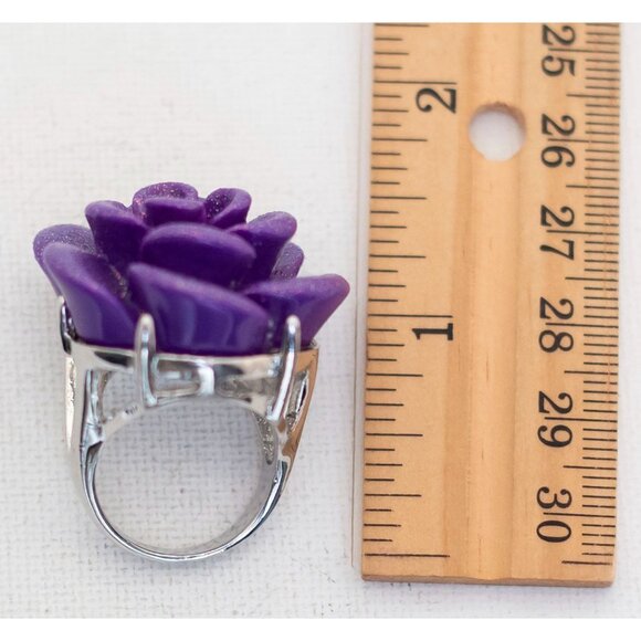 Vintage Art Nouveau Purple Rose Ring Size 8 - T13 - Picture 3 of 3